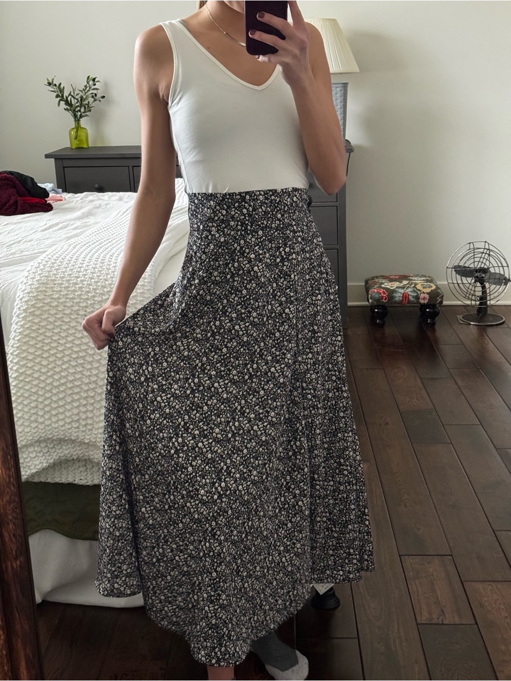 SHEIN Black Floral High-Waist Maxi Skirt